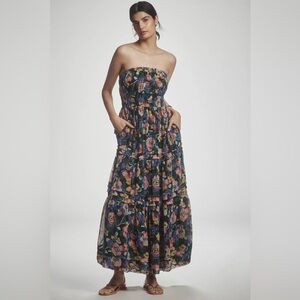 Anthropologie The Somerset Strapless Floral Tiered Maxi Dress Size M